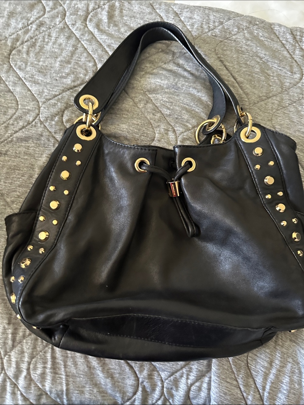 Michael Kors Black Shoulder Bag with Gold Hardware